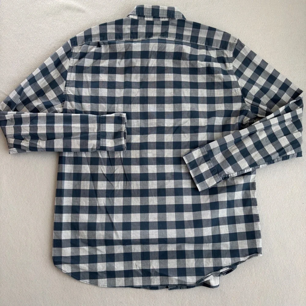 J. Crew Mens Large Flex Washed Classic Fit Navy Grey Gingham Button Down Shirt